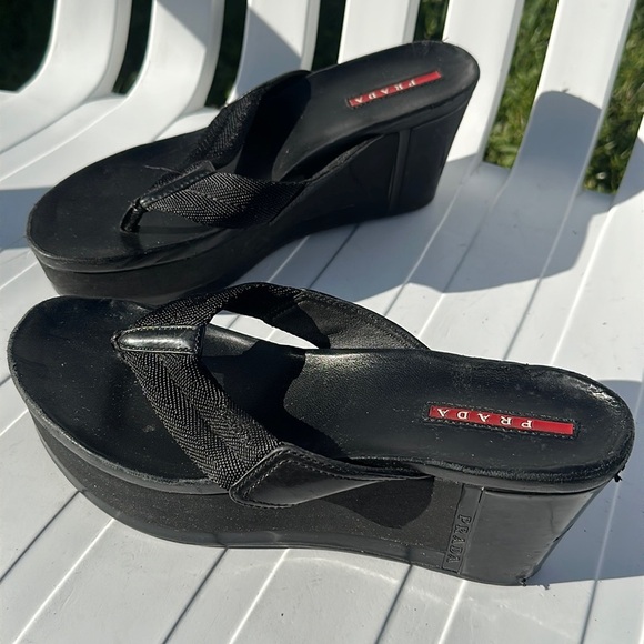 Prada Black Platform Sandals 38 1/2 - Picture 1 of 15